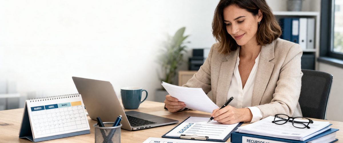 Empresaria organizando contratación temporal para su empresa