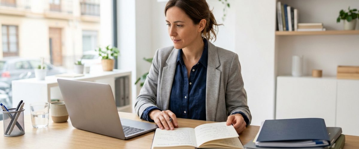 Mesa de oficina de una pyme preparando la contratación del primer empleado en España