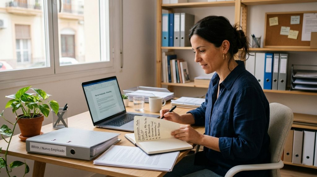 Mesa de oficina de una pyme preparando la contratación del primer empleado en España